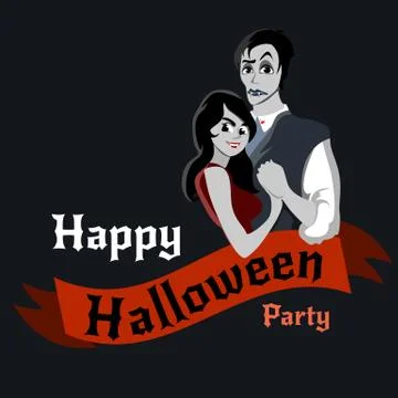 Halloween gothic party with vampire couple, fun background for horror invitation Stock Illustration