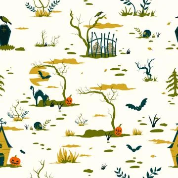 Halloween grave yard concept with vector illustration pattern Stock Illustration