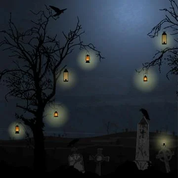 Halloween graveyard background Stock Illustration