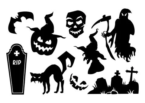 Halloween graveyard cat pack vectror silhouette collection Stock Illustration