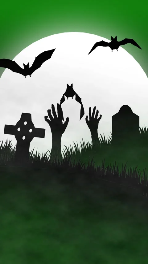 Halloween Graveyard with Flying Bats and Full Moon Vidéo 343625167
