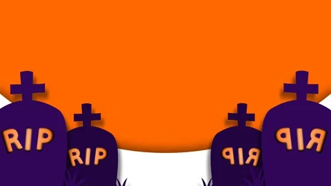 Halloween Graveyard Motion Graphic Background With Gravestones And Orange Sun Stock Footage 345122857