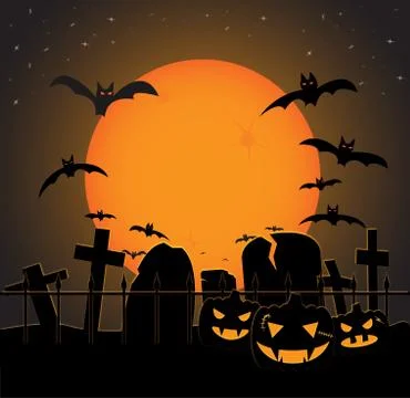 Halloween Graveyard Orange Stock Illustration