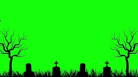 Halloween Graveyard Silhouette with Flying Bat on Green Screen Chroma Key Stock-Footage 344725847