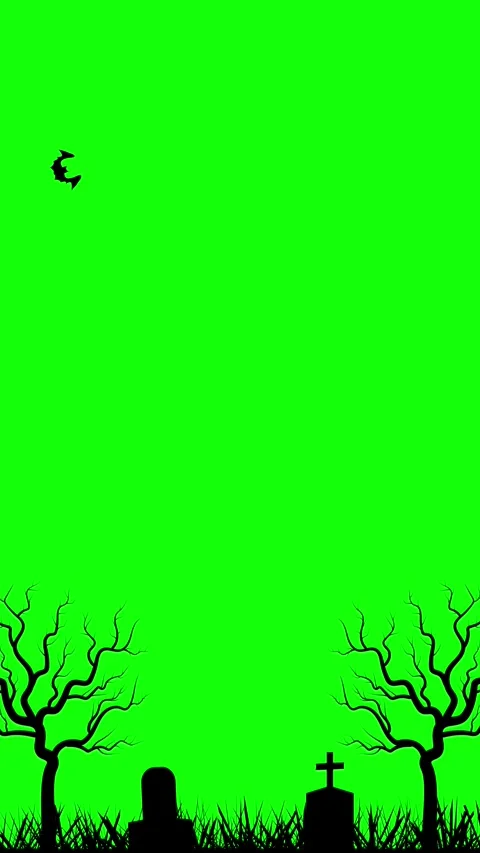 Halloween Graveyard Silhouette with Flying Bat on Green Screen Chroma Key 스톡 동영상 344732012