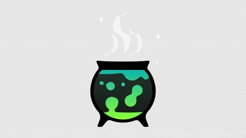 Halloween green brew, witch's cauldron, alpha-channel background, 2d animated Stock Footage 345075379