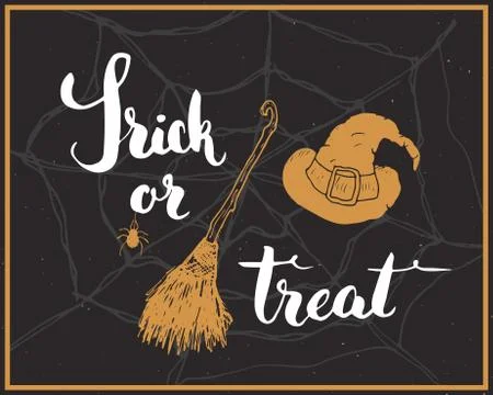 Halloween greeting card. Lettering calligraphy sign and hand drawn elements,  イラスト素材