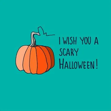 Halloween greeting card. Vector illustration with pumpkin. Hand-lettered gr.. Stock-Illustration
