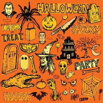 Halloween hand drawn doodle elements Stock Illustration