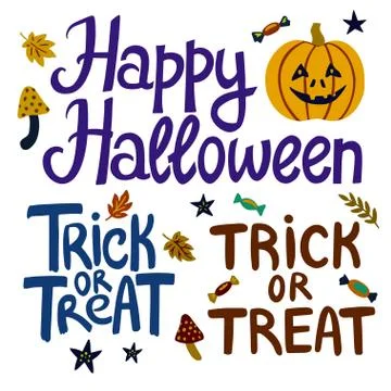 Halloween hand drawn lettering elements for design of flyers, banners and Stock Illustration
