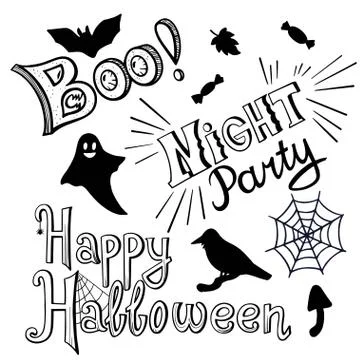 Halloween hand drawn lettering elements for design of flyers, banners and Stock Illustration