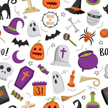 Halloween hand drawn pattern seamless background. Cover halloween doodle st.. Stock Illustration