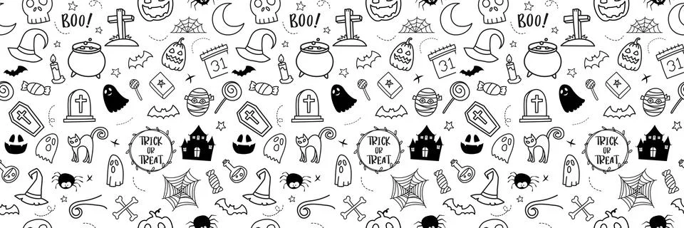 Halloween hand drawn pattern seamless background. Cover halloween doodle st.. Stock Illustration