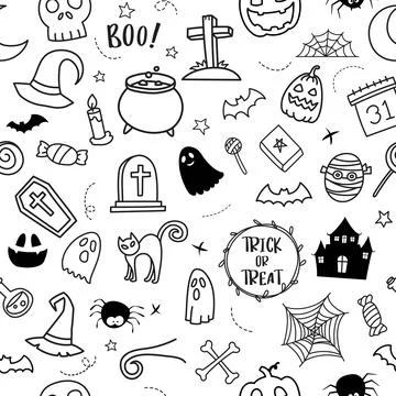 Halloween hand drawn pattern seamless background. Cover halloween doodle st.. Stock Illustration