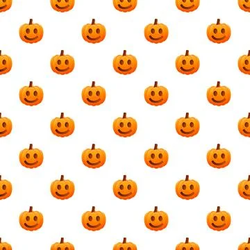 Halloween happy pumpkin seamless pattern on white background Stock Illustration