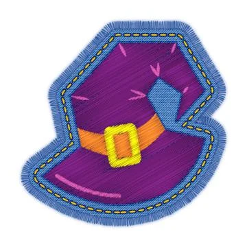 Halloween hat embroidery denim patch design Stock Illustration