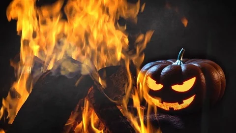 Halloween haunted flame pumpkin background Stock Footage 95984399