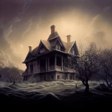 Halloween haunted house, creepy and dark mansion Stock Illustration