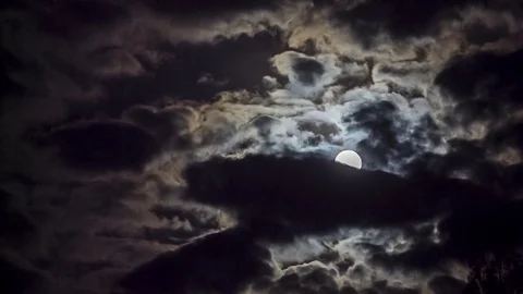 Halloween .High Bright Full Moon Among Moving Clouds Stock Footage 80051371