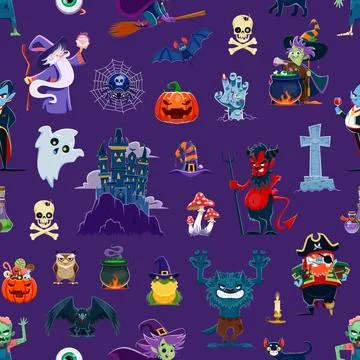 Halloween holiday characters seamless pattern イラスト素材