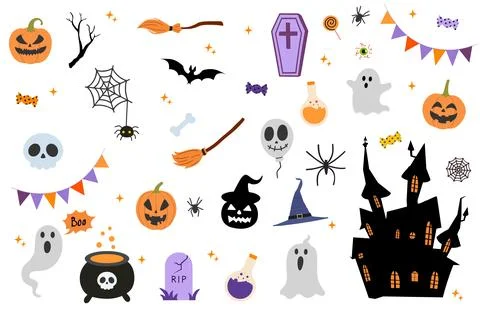 Halloween holiday cute element set Stock Illustration