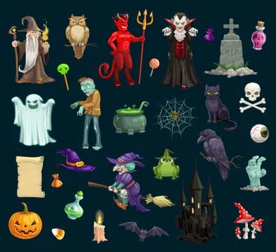 Halloween holiday evil characters, vector Stockillustratie