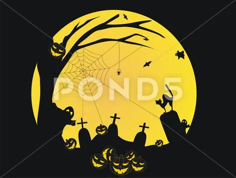 Halloween holiday vector background with pumpkins,bats,spider,moon,ghosts Stock Illustration
