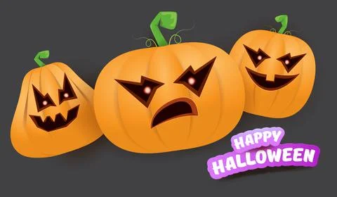 Halloween Horizontal web Banner or poster with Halloween scary pumpkins gang Stock Illustration