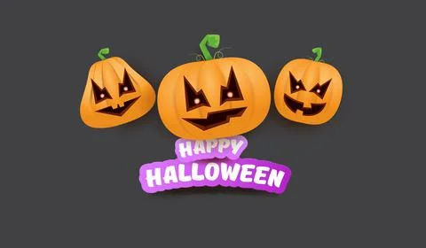 Halloween Horizontal web Banner or poster with Halloween scary pumpkins gang Stock Illustration