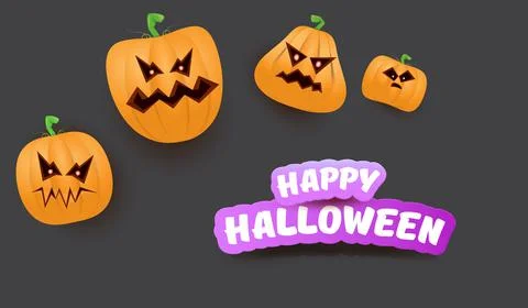 Halloween Horizontal web Banner or poster with Halloween scary pumpkins gang Stock Illustration