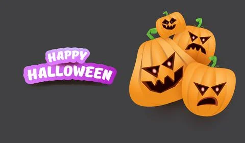 Halloween Horizontal web Banner or poster with Halloween scary pumpkins gang Stock Illustration