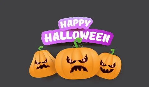 Halloween Horizontal web Banner or poster with Halloween scary pumpkins gang Stock Illustration