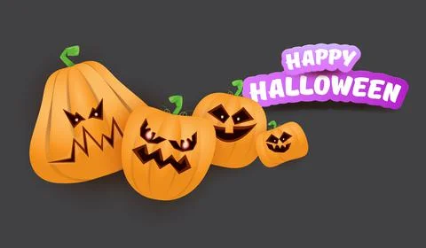 Halloween Horizontal web Banner or poster with Halloween scary pumpkins gang Stock Illustration