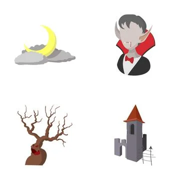 Halloween horror concept with vampire, spooky tree castle Stock Illustration