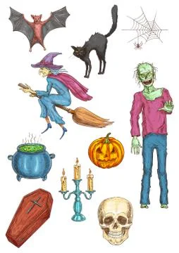 Halloween horror party elements and icons Stockillustratie