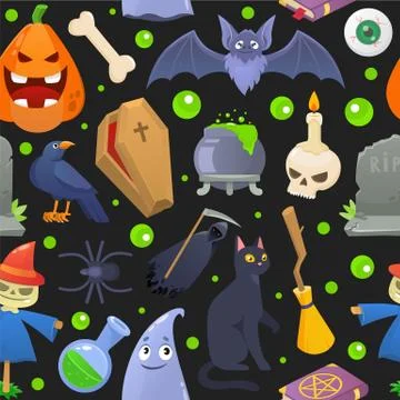 Halloween horror pattern, cartoon pumpkin vector illustration. Spooky holiday Stock Illustration