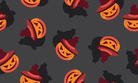 Halloween horror seamless pattern. Pumpkins on a dark background. Stock Illustration