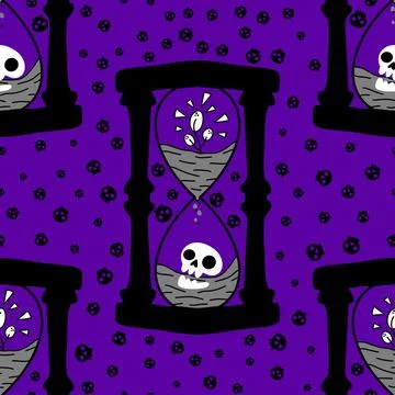 Halloween hourglass with skulls pattern death and life pattern for wrapping Stock Illustration