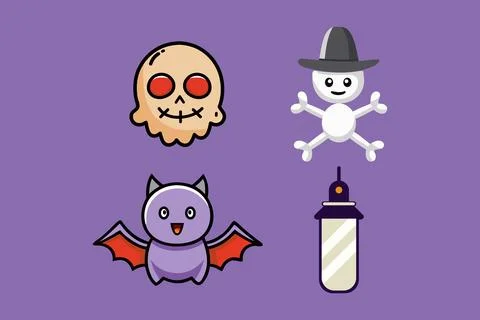 Halloween icon set. Bat, Ghost spirit, Black cat, pumpkin with face. Cute c.. Stock Illustration
