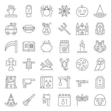 Halloween icon set elements, thin line design Illustrazione stock