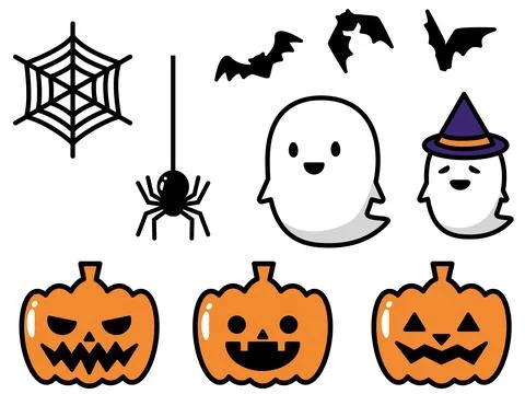 Halloween icon set with outline. Stock Illustration
