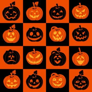 Halloween icon set of pumpkins. Background autumn illustration of cheerful Stock Illustration