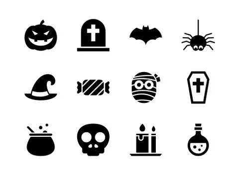 Halloween icon set solid style. Symbols for website, print, magazine, app and 스톡 일러스트