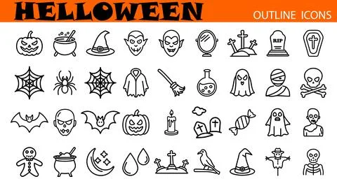 Halloween Icon Set. Thin line art Halloween icons. Vector outline illustrat.. Stock Illustration