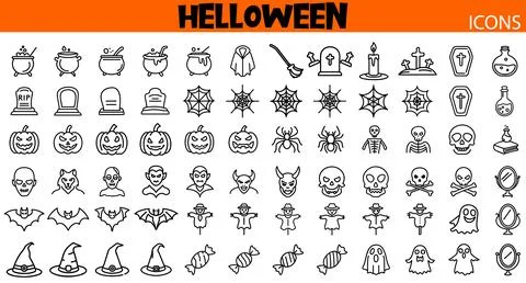 Halloween Icon Set. Thin line art Halloween icons. Vector outline illustrat.. Stock Illustration