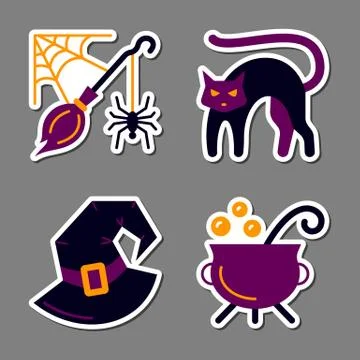 Halloween icon sticker set patchwork design Stock Illustration