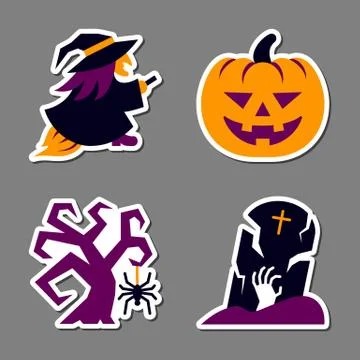 Halloween icon sticker set patchwork design Stock Illustration