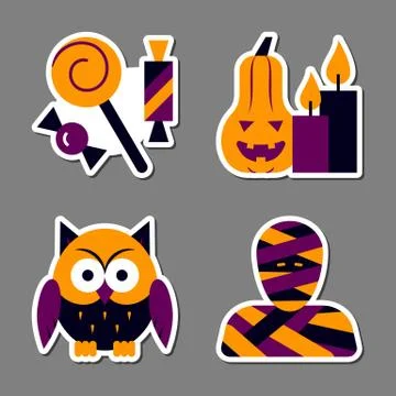 Halloween icon sticker set patchwork design Stock Illustration