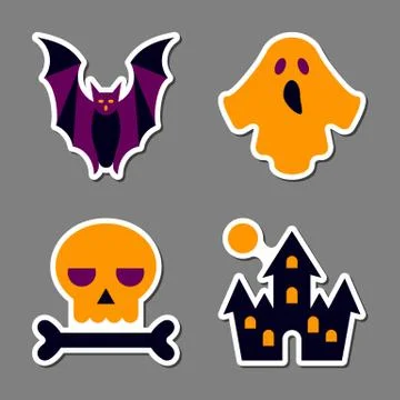 Halloween icon sticker set patchwork design Stock Illustration