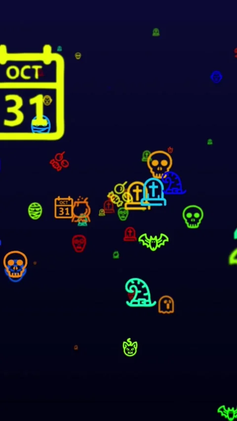 Halloween icons, animation loop. Seamless pattern background. multicolored Stock Footage 320533952